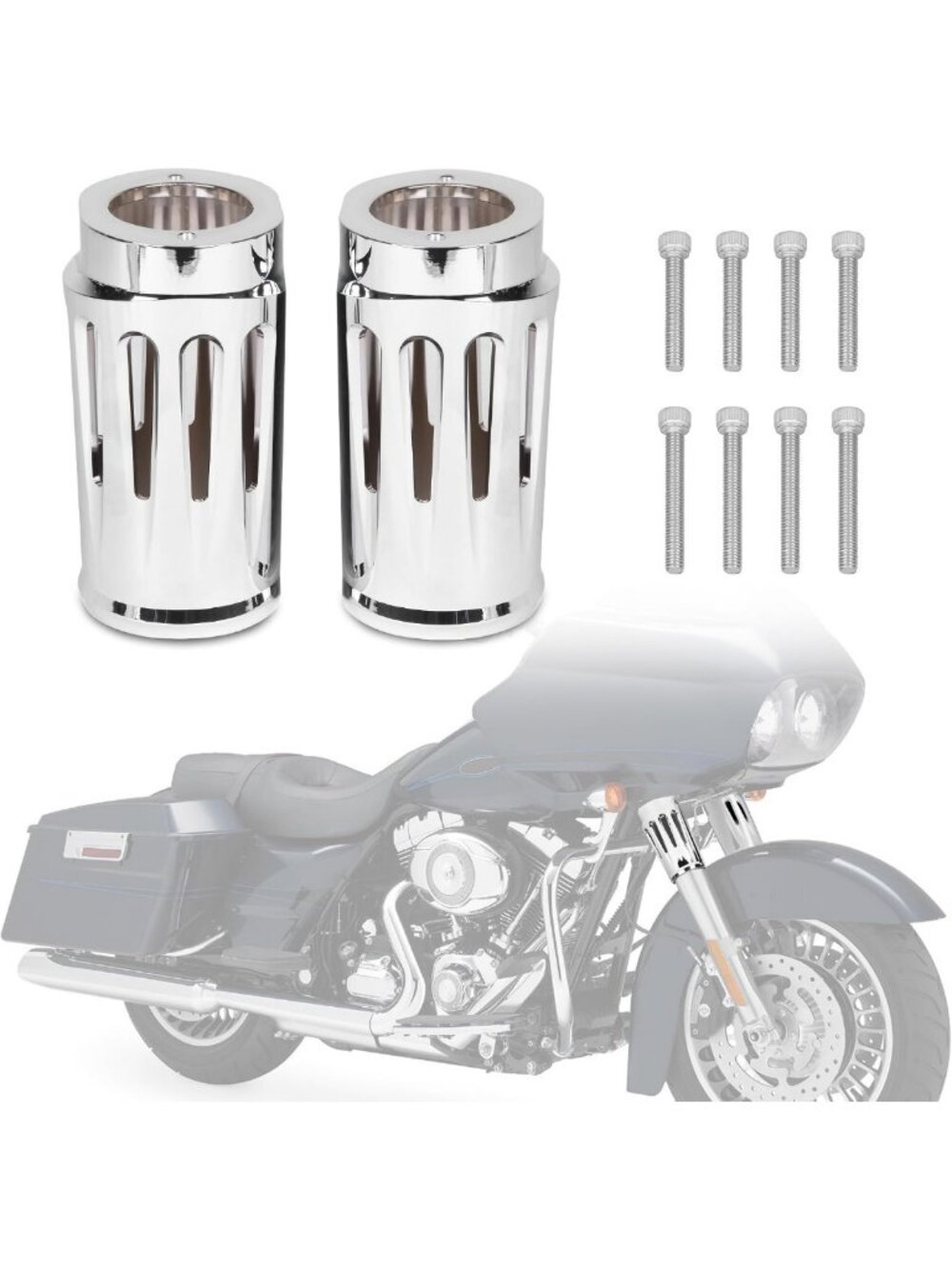 Chrome Fork Slider Covers - Protective Shells for Harley Touring & Street Glide